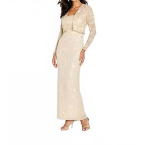 NEW MON CHERI lace beaded evening dress in champagne